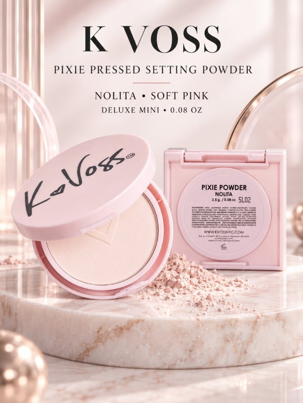 K Voss Pixie Pressed Setting Powder Nolita Soft Pink Deluxe Mini